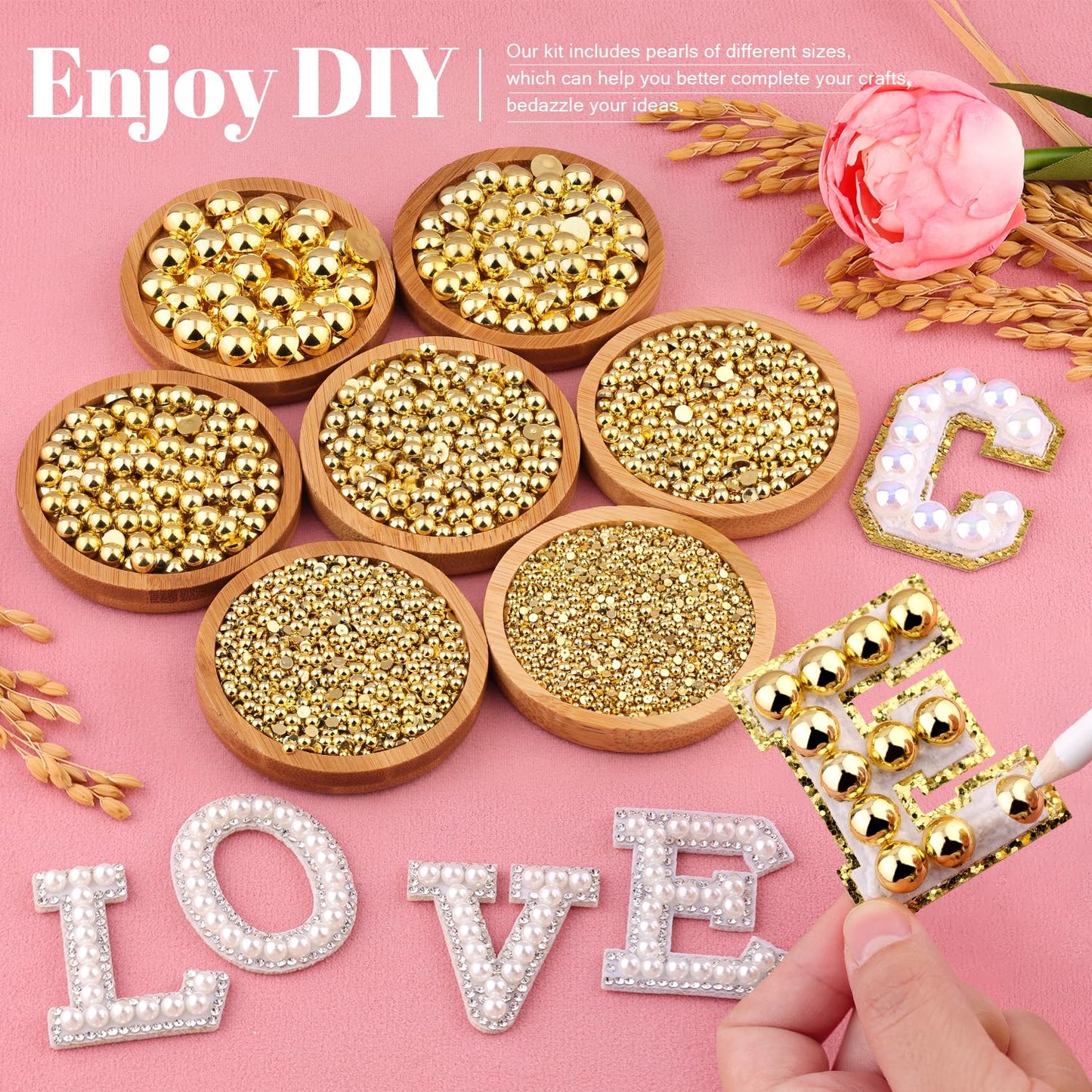 11000Pcs Flatback Pearls for Crafting (Gold), Assorted Size 2/3/4/5/6/8/10mm Non Hotfix Half Pearl, Bedazzling Bead for DIY Crafts Clothing Tumblers Mugs Shoes Fabric Embellishment Nail Art Makeup