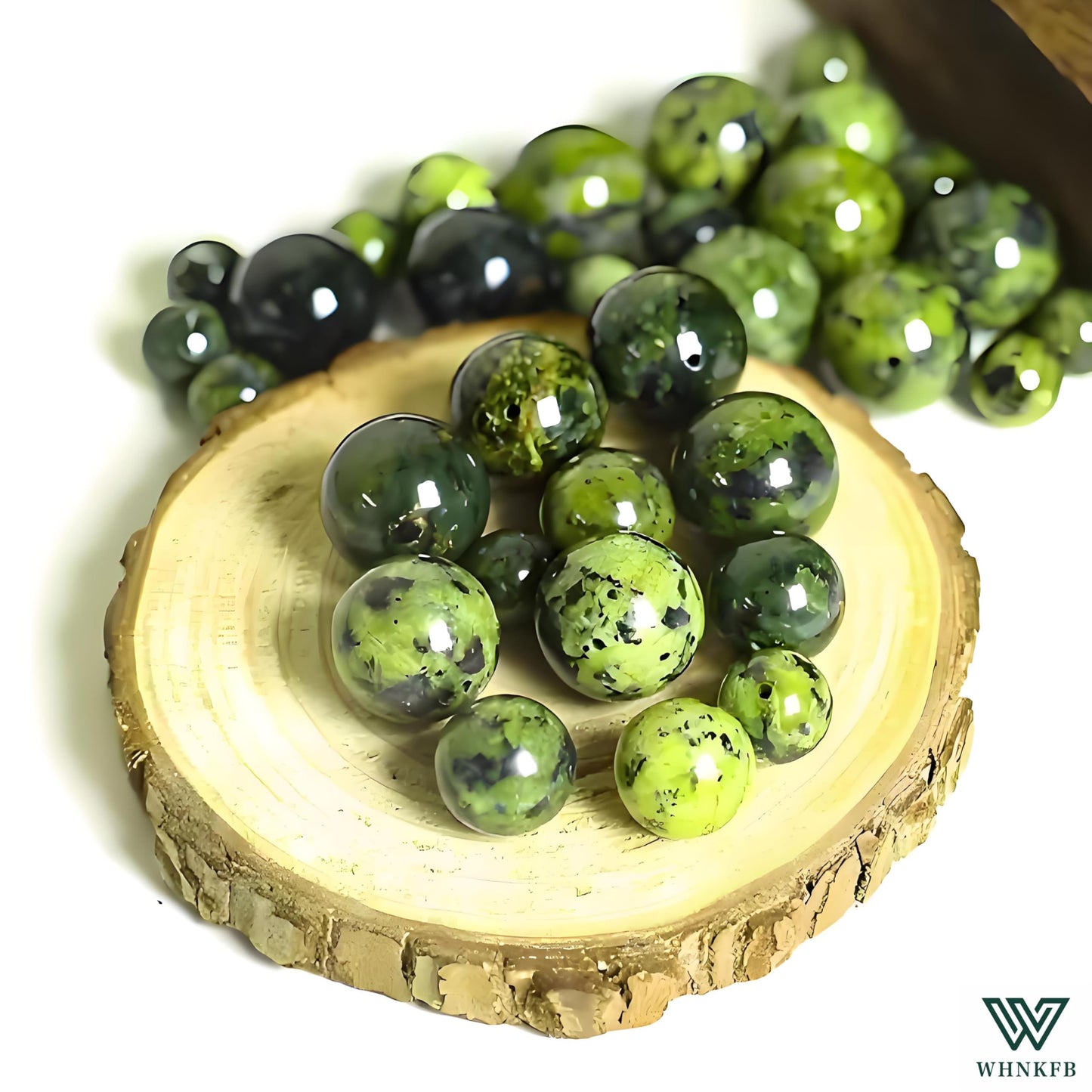 WHNKFB 8mm 50PCS Natural Green Opal Round Beads, Translucent Loose Gemstone Beads for Jewelry Making Craft - 4mm 6mm 8mm 10mm Options with Free Elastic Cord