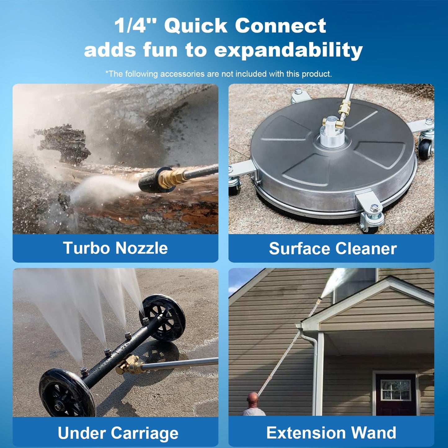 commowner 5000PSI Pressure Cleaner with 33FT Hose Power Cleaners, Foam Cannon, 4 Tips, Blue