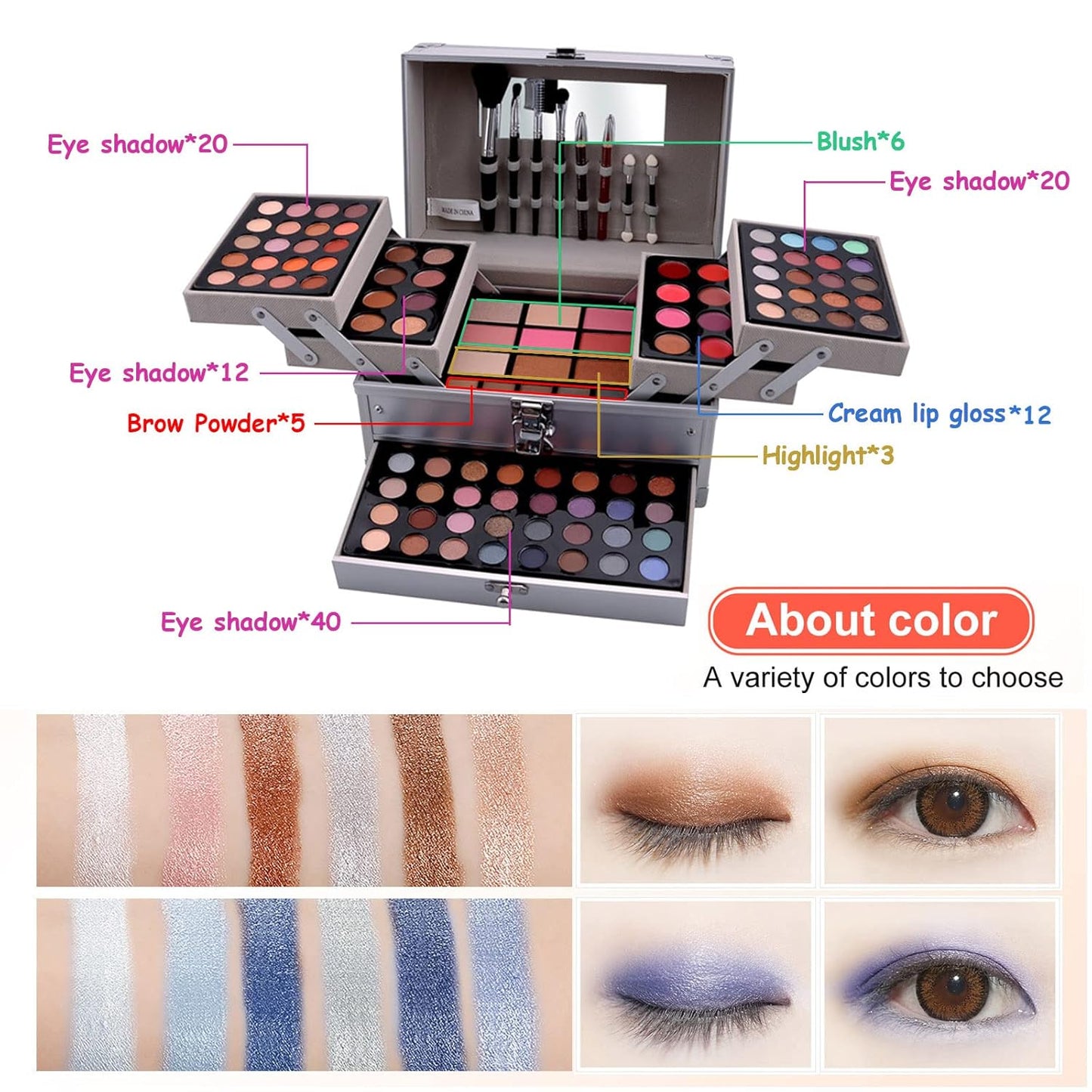 All-in-One Makeup Gift Set Carry All Makeup Kit Women Full Kit With Makeup Bag Lipgloss Lipstick Concealer Blush Foundation Face Powder Eyeshadow Palette Cosmetic Palette #8