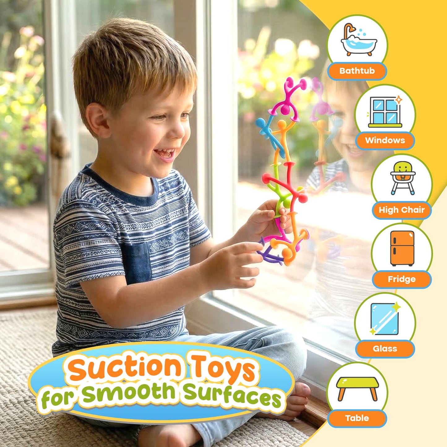 OleOletOy Suction Fidget Toys for Kids: 21 Pack Stretchy Suction Cup Sensory Toys - Bulk Fidgets for Kids Autism ADHD Classroom Prizes Party Favors - Travel Toys for Car Windows Road Trips