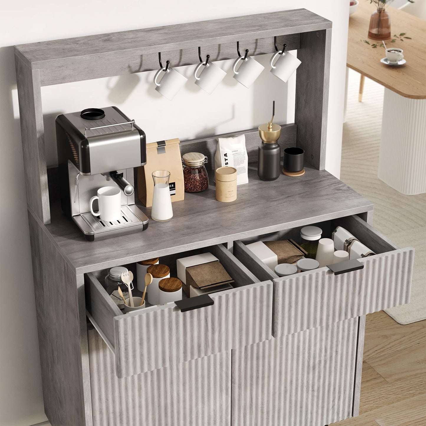 IDEALHOUSE 2-Door Sideboard Buffet Cabinet with 2 Drawers, Wood Storage Cabinet for Dining Room, Kitchen, and Living Room, Coffee Bar Console Table