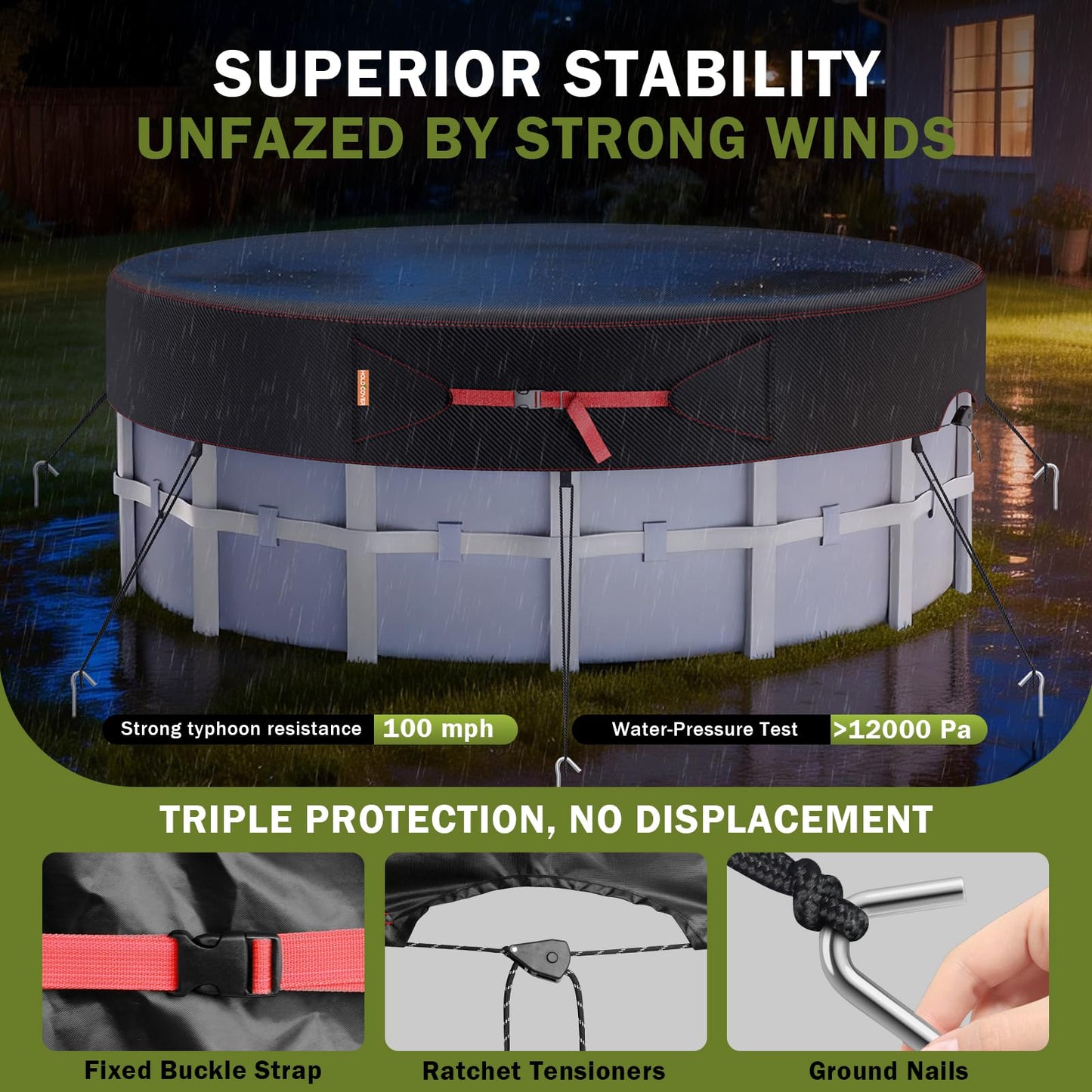 9 Ft Round Pool Cover, Solar Covers for Above Ground Pools, Stock Tank Pool Cover Protector with Accessories, Round Hot Tub Cover Ideal for Waterproof and Dustproof