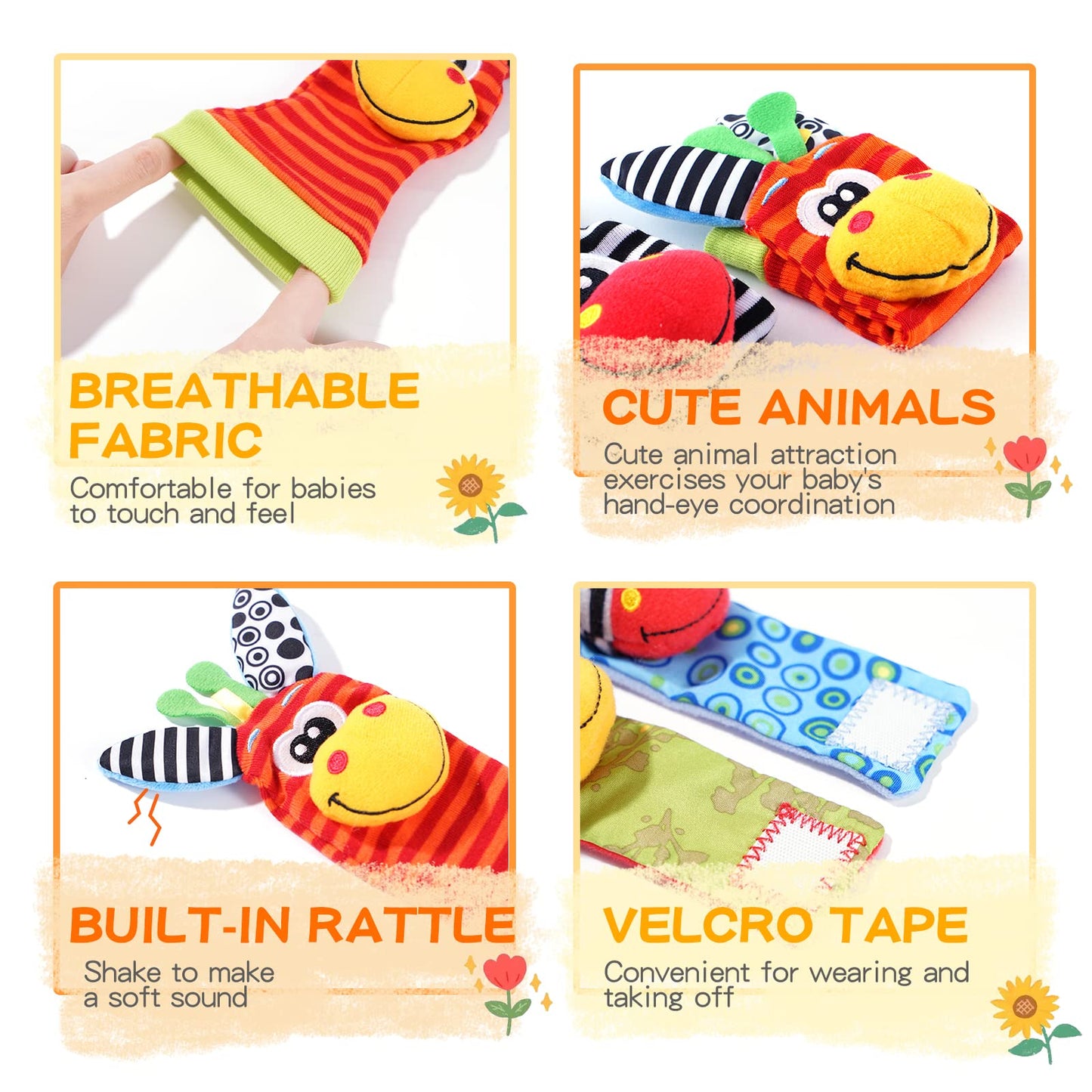 PHEZAPA Baby Toys 0-6 Months, Infant Rattle Socks, Wrist Hand & Foot Finder Socks Set,Soft Newborn Sensory Toys,Infant rattles for Babies 0 3 6 Months,Girl Boy Shower Gifts 6-12 Months
