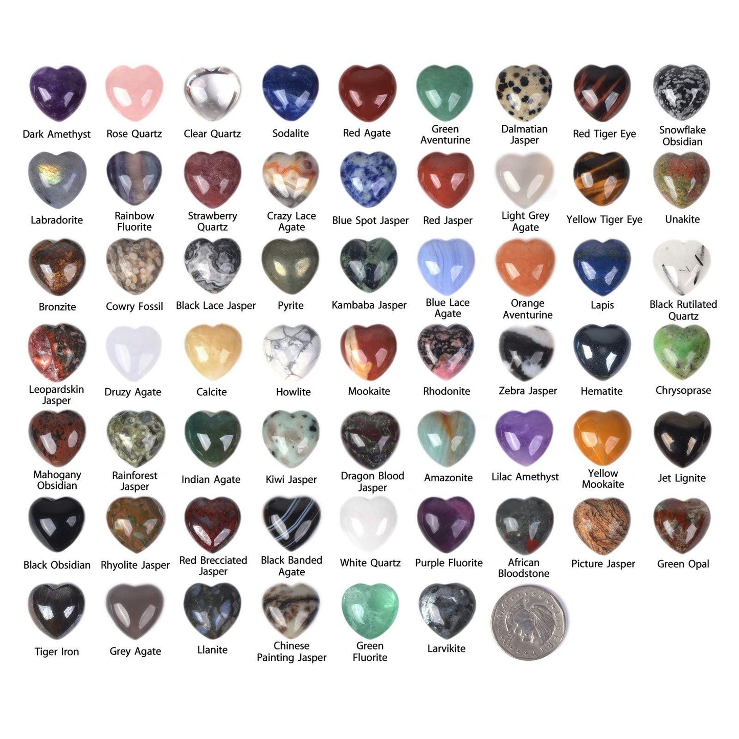 All Natural 20mm Mini Puffy Heart Assorted Gemstone Healing Crystal Pocket Stone Rock Collection Box (Pack of 24)