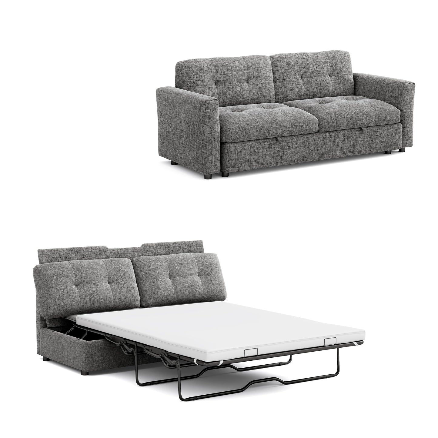 LINSY 84" Oversized Loveseat Sofa with Pull Out Bed, 2 Seater Sleeper Sofa Bed with Memory Foam Topper, Cozy Chenille Convertible Couch for Living Room, Apartment, Grey