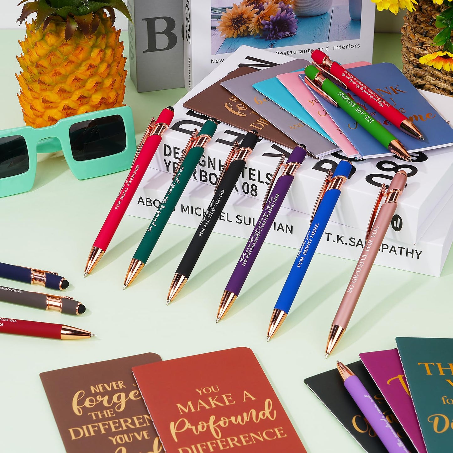 96 Pcs Thank You Gifts Bulk Motivational Pens Inspirational Notepads Set, Mini Motivational Notebooks and Ballpoint Pens, Inspirational Appreciation Gifts for Employee Teacher Staff Volunteer Coworker