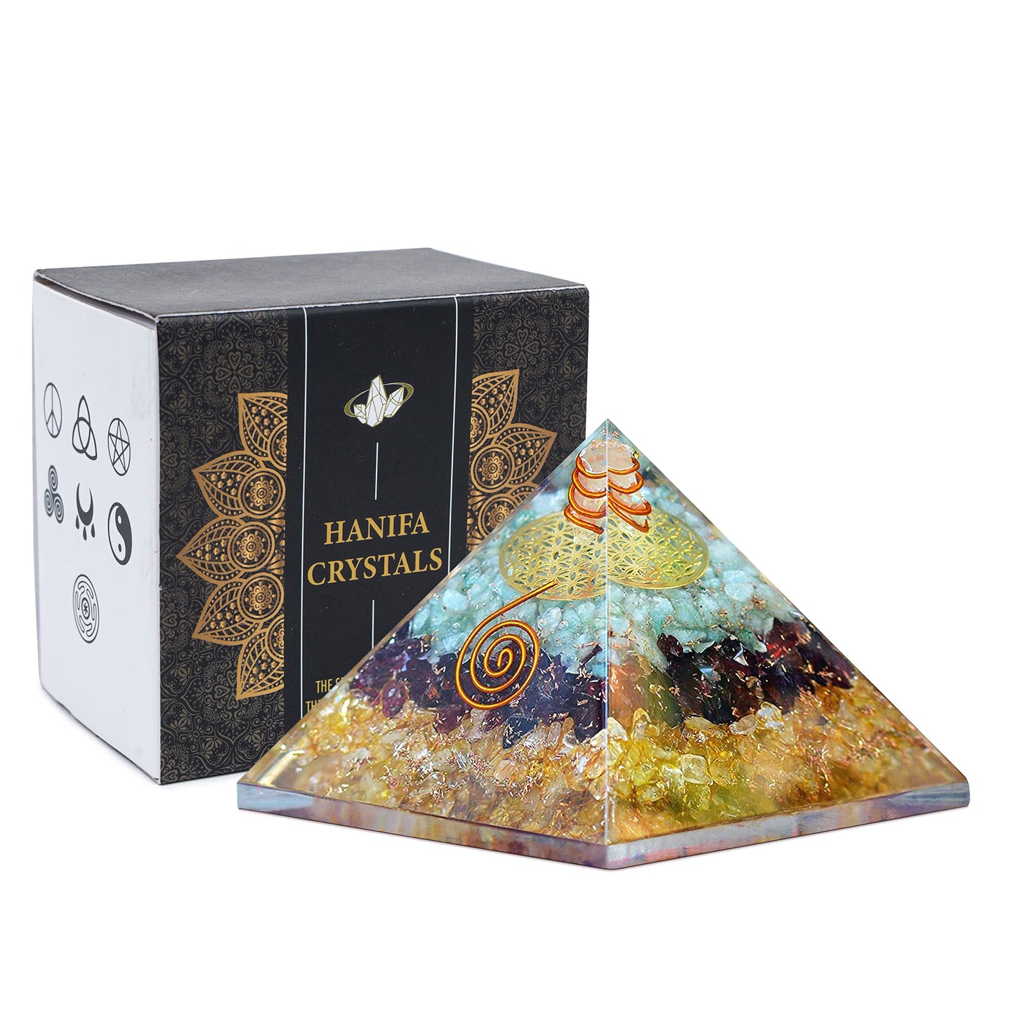 Triple Money Orgone Pyramid Attract Wealth and Prosperity- Crystals Pyramid for Positive Energy and Meditation Yoga Positive Energy Promotes Wealth, Prosperity and attracts Success