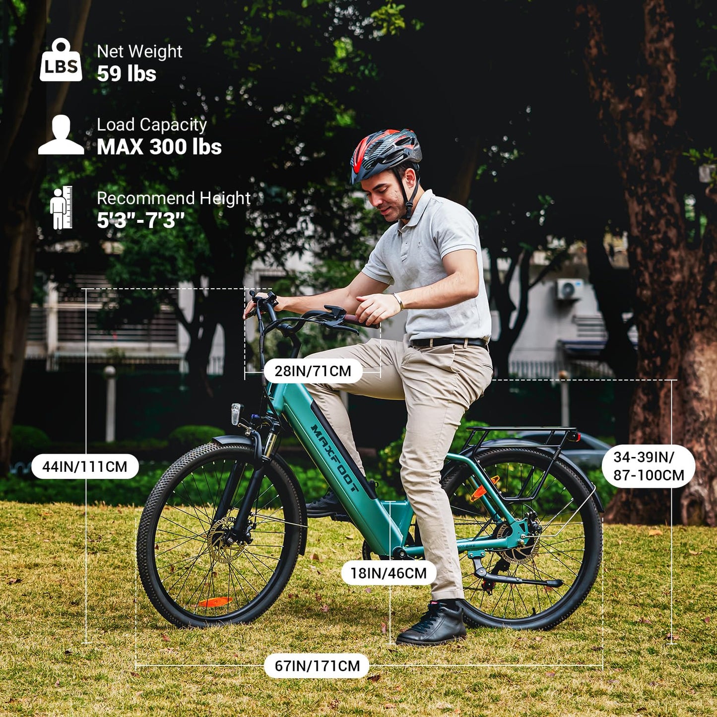 MAXFOOT MF25 Electric Bikes for Adults, 1000W Peak Motor, Up to 70 Miles, 48V 10.4Ah Built-in Battery, 25 MPH Electric Cruiser Bicycle, 26" 7-Speed Ebikes with Suspension Blue