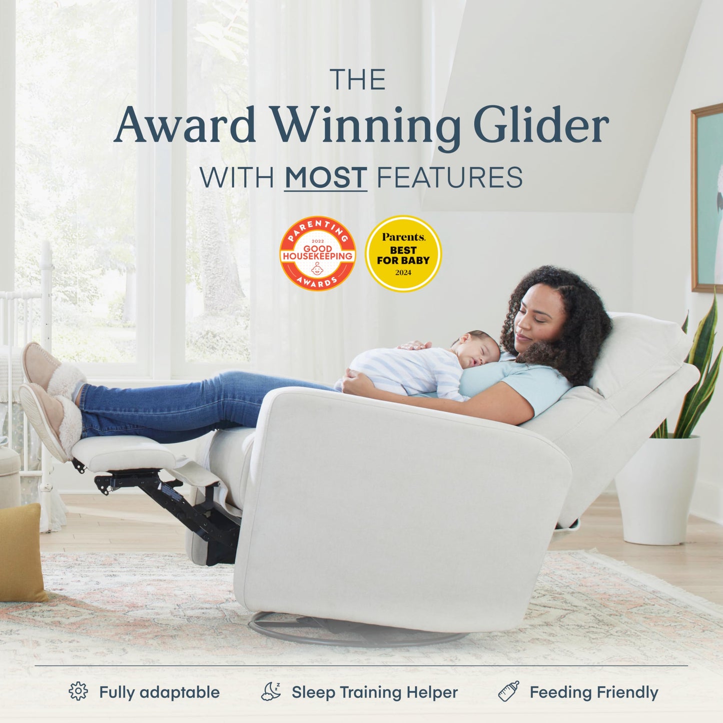 Nurture& The Glider Plus - Premium Nursery Power Recliner | Swivel Chair with Adjustable Head Support and Adjustable Lumbar Support | Built-in USB - The Ultimate Comfort for Nursing, Relaxing (Ivory)