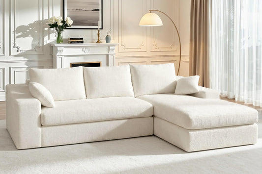 HABUTWAY 101'' Modular Sectional Sofa, Cloud Sectional Couches for Living Room, Comfy Boneless Couch with Deep Seat, Modern L-Shape Sofa with Chaise, No Assembly Required (Beige, Right Facing Chaise)