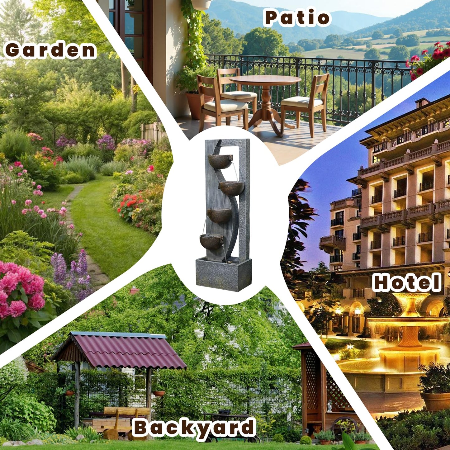 GardesT 5-Tier Cascading Outdoor Fountain with LED Lights, 49.2" Tall Resin Waterfall Fountain for Garden, Patio, Backyard - Freestanding Water Feature