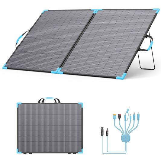 E-POWO 220W Bifacial Portable Solar Panel for Power Station, 23.5% High Efficiency ETFE Foldable Solar Charger for Camping Essentials,IP68 Waterproof 2 Reinforced Kickstands for RV Off-Grid Blackouts