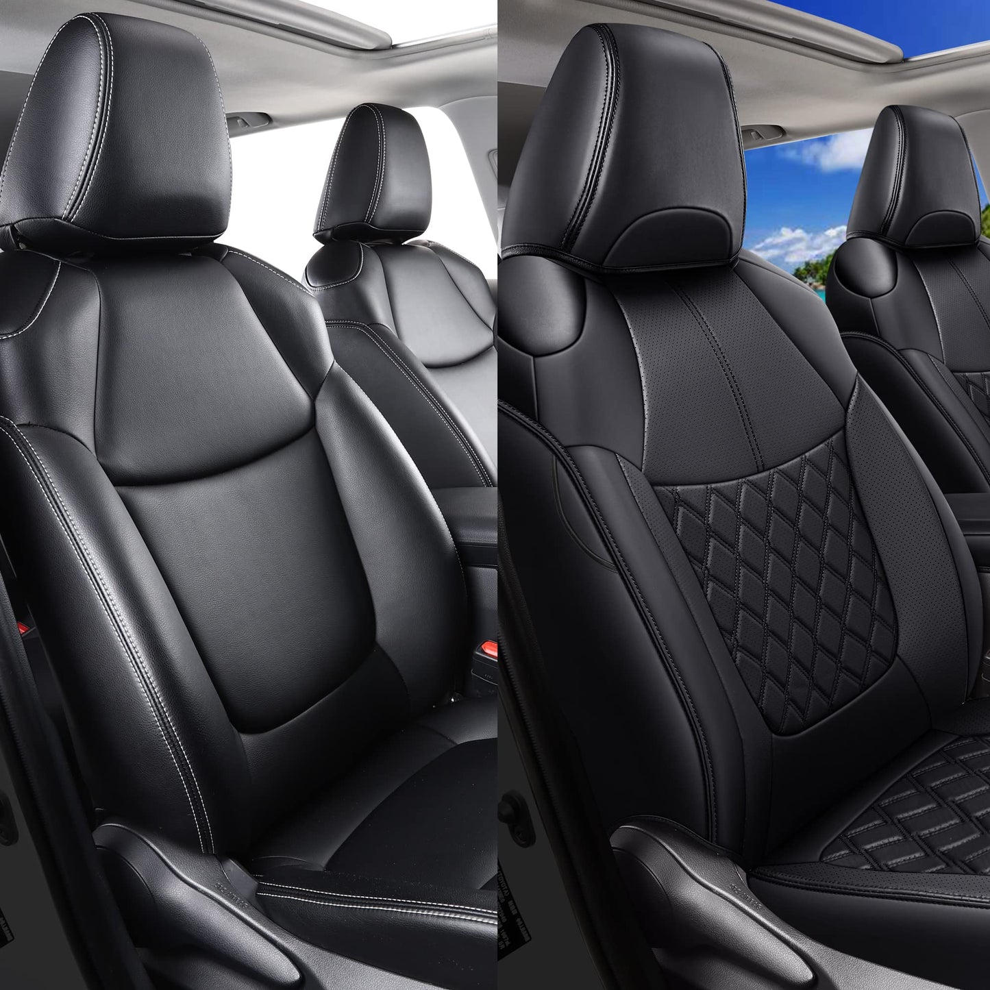 Huidasource Custom Fit RAV4 Front Car Seat Covers, Leather Seat Cushion Cover Accessories Fit for 2019-2024 Toyota Rav4 XLE LE XLE Premium Limited(Not for Hybrid/Adventure/TRD Off-Road/Prime, Black)
