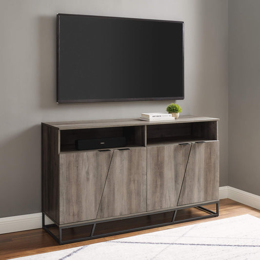 Walker Edison Angled Door Cabinet-Sideboard-Buffet with Open Shelf Storage, 58, Grey Wash