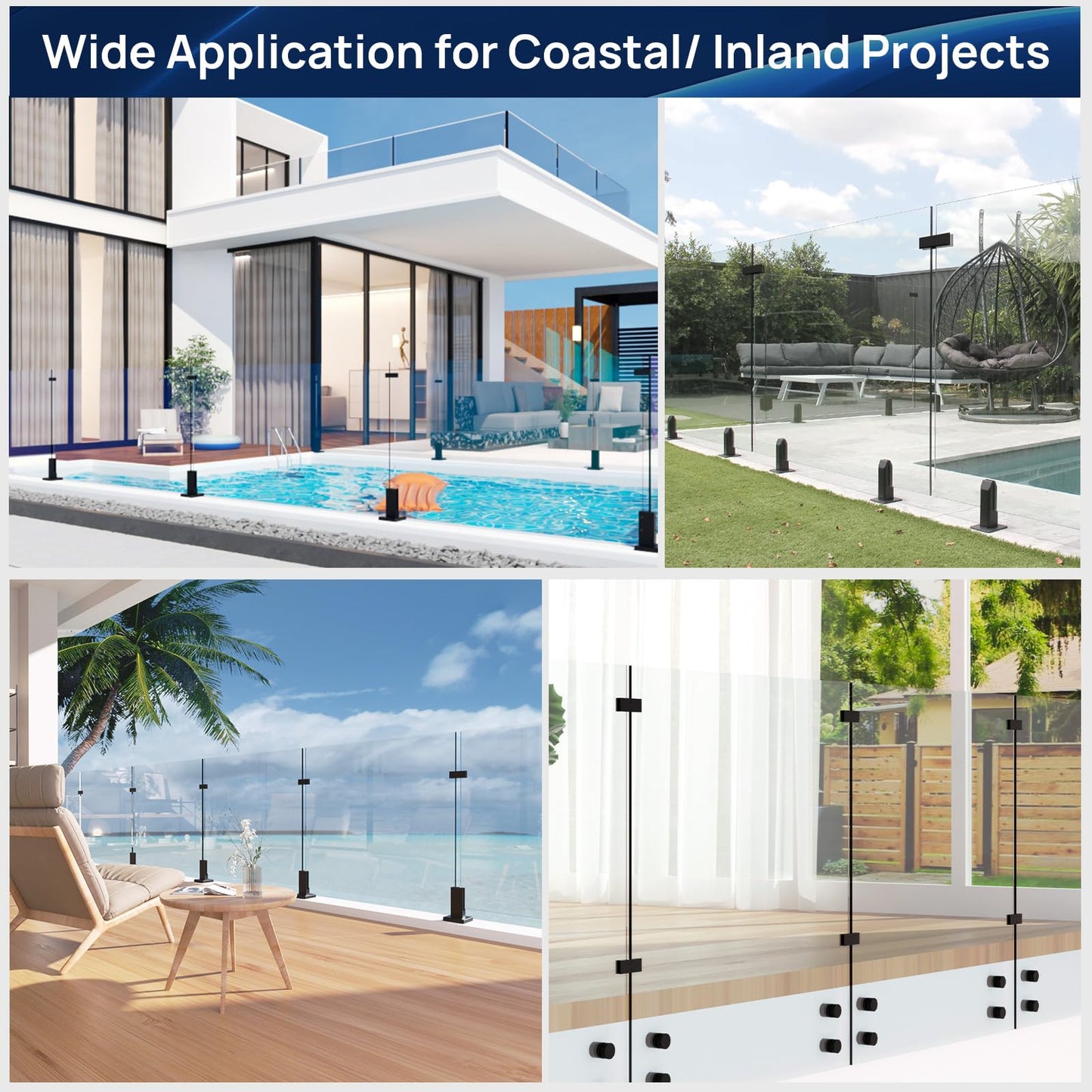 LukLoy 10 Pack Heavy Duty Railing Glass to Glass Clamp, Black 304 Stainless Steel with Dual Powder Coating – No Drill, 180° Angle for Frameless Glass Railing, Pool Fence & Balustrade