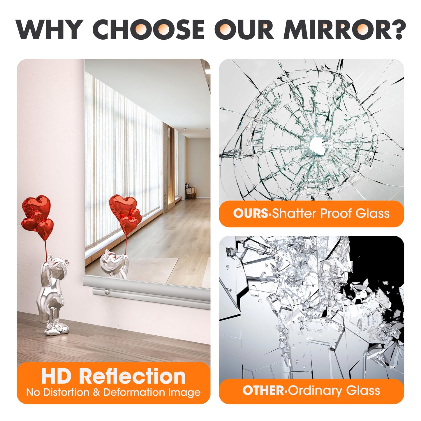 Hasipu Home Gym Mirror 55" L x 21" W - 2PCS Large Full Body Mirror for Yoga, Fitness, Garage, Dance Studio, Wall-Mounted, 0.16in Tempered Glass Frameless
