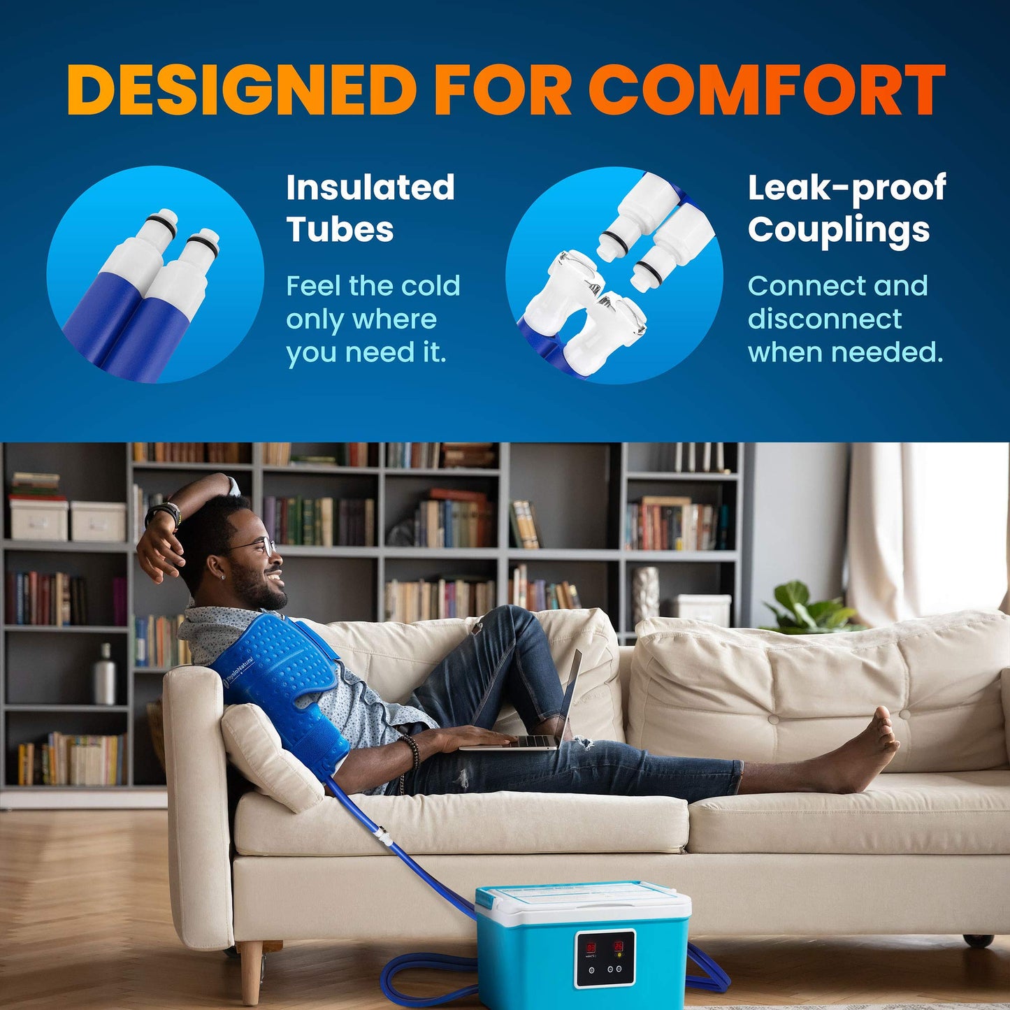 PhysioNatural Cold Therapy System with Large Shoulder Pad — for Post-Surgery Care, Rotator Cuff Tears, Swelling, Sprains, Inflammation, and Other Injuries — Wearable, Adjustable, Ergonomic — Cryotherapy Freeze Kit