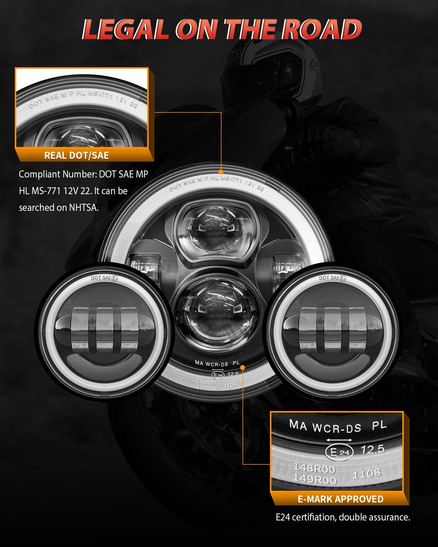 XPCTD 7 Inch Motorcycle LED Headlight 4.5" Fog Passing Lamps DOT Kit Compatible with Harley Davidson Street Glide Road King Electra Glide Fatboy Ultra Classic Heritage Softail Slim Deluxe