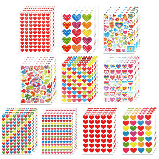 Heart Stickers, 3140 Pcs Small Heart Sticker Bulk, 50 Sheets Gilter Self Adhesive Love Sticker for Card Envelopes Gifts Craft Scrapbooking Wedding Mother's Day Valentines Day Party Decorations Favors