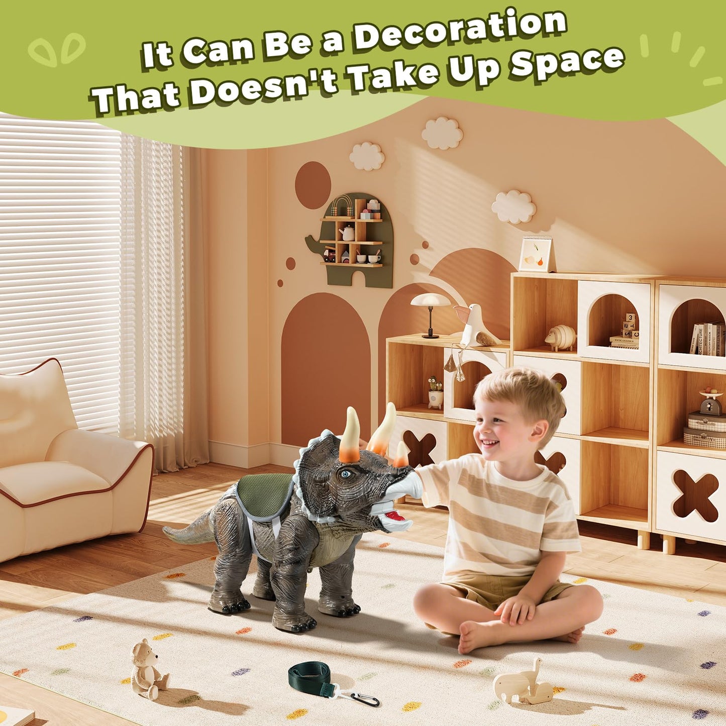 Twinkoo Dinosaur Ride On Toy Cars for Kids, Realistic Triceratops Push Car with Three Sound Effects,Sound and Light Effects PP Wheels for Indoor/Outdoor Play,Best Gift for Kids(Triceratops)
