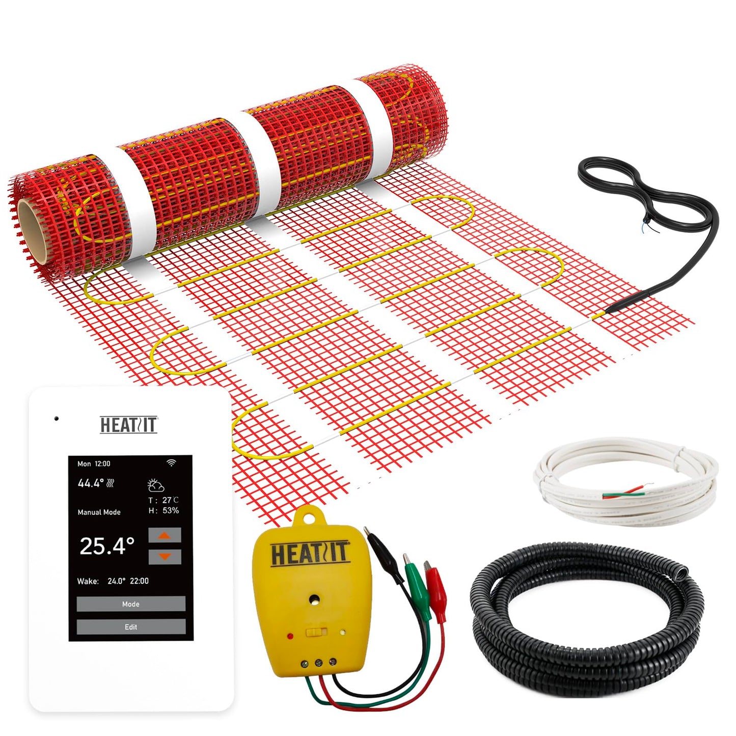 60 sqft HEATIT Warmmat Electric Radiant Self-adhesive Floor Heat Heating System & ET-7AW Thermostat & Alarm Monitor