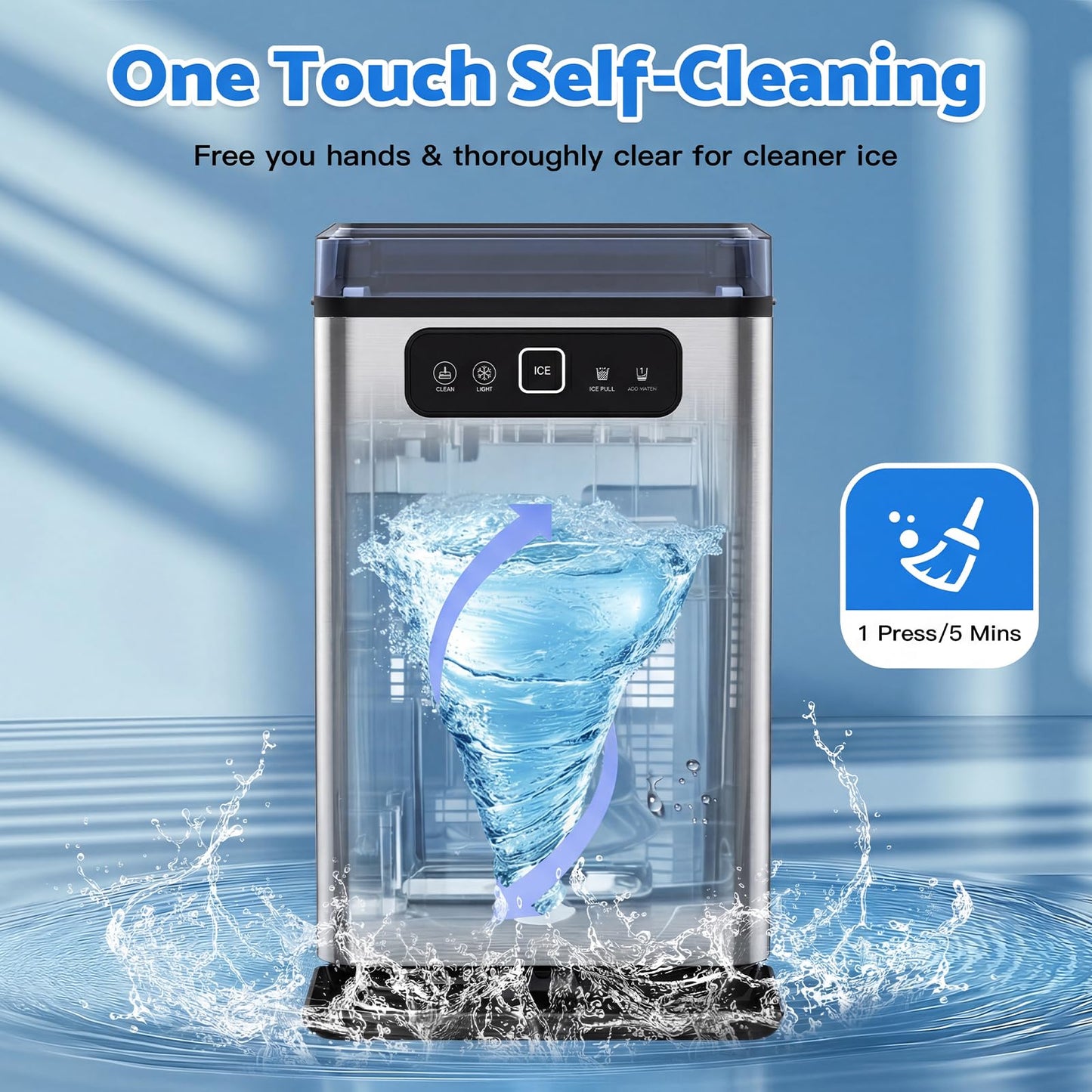 MOMOKOVA Nugget Ice Maker Countertop,Pellet Ice Machine Chewable Ice 40Lbs/Day,Ready in 5 Mins, Self-Cleaning,Compact Crushed Ice Maker with Scoop for Home/Kitchen/Office, Stainless Steel