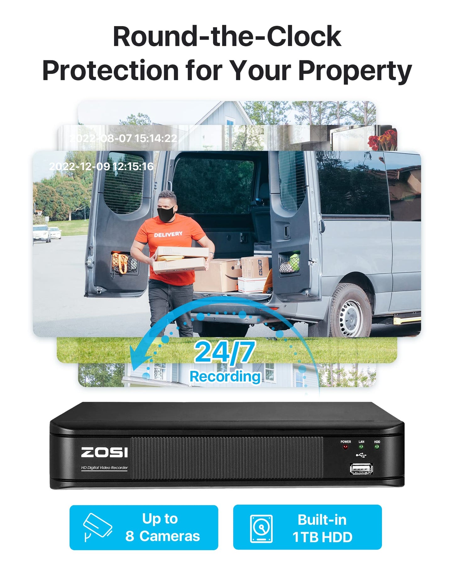 ZOSI 3K 5MP Lite H.265+ Home Security Camera System, 8 Channel Surveillance DVR with AI Human Vehicle Detection and 4 x 1080p Weatherproof CCTV Dome Camera Outdoor Indoor, 80ft Night Vision, 1TB HDD