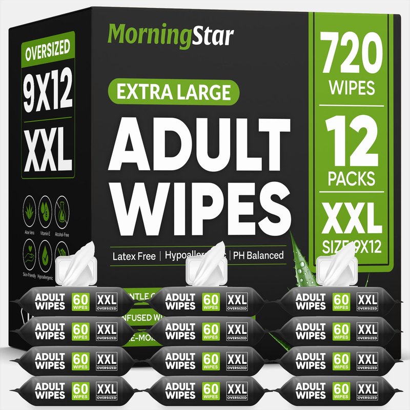 Adult Wipes for Elderly - 720 Wipes 12 Packs Thick Extra Large Disposable Washcloths for Adult Bathing & Shower Alternative No-Rinse - Lightly Scented XXL