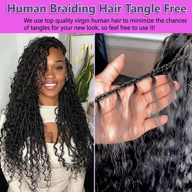 Deep Wave Bulk Human Braiding Hair for Boho Braids Water Wave 100% Human Hair for Boho Braiding Hair Crochet Wavy Curly Hair Extensions Bohemian Micro Braiding 3 Bundles 110g Natural Color 12 Inch