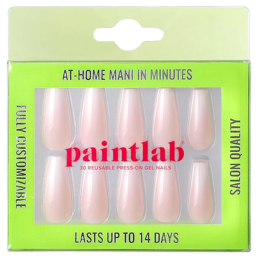PaintLab Press On Nails - Gradient Nude Coffin Fake Nails, 30 Nails in 15 Sizes with Glue, Reusable Salon Quality Press On Nails