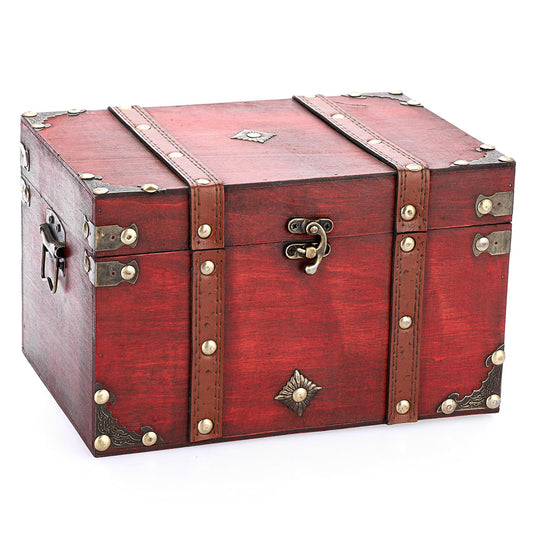ELLDOO Vintage Treasure Chest, Pirate Keepsakes Box for Gifts, Wooden Storage Box Decorative for Jewelry Pearl Trinkets Tarot Cards, Large