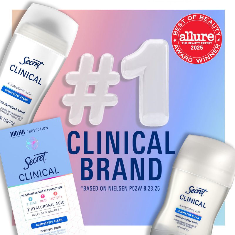 Secret Clinical Strength 100HR Sweat & Odor, Stress Response Clear Gel Antiperspirant Deodorant for Women, 3X Stress Protection with Pro-Hyaluronic Acid, PH Balancing Minerals, 2.6 oz