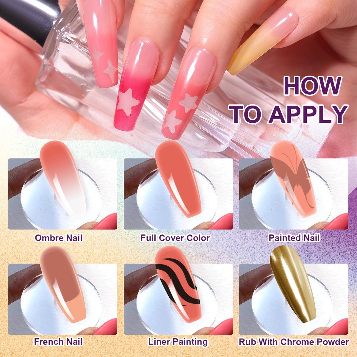 U-Shinein 9 Colors Pat Painting Nail Gel,Hema＆TPO Free,6-in-1 Gradient Ombre Paint Nails Gel Palette for Blooming,Nail Color Gel,Liner Gel,French Nail,with Chrome Powder,No Wipe,DIY Nail Art(E)