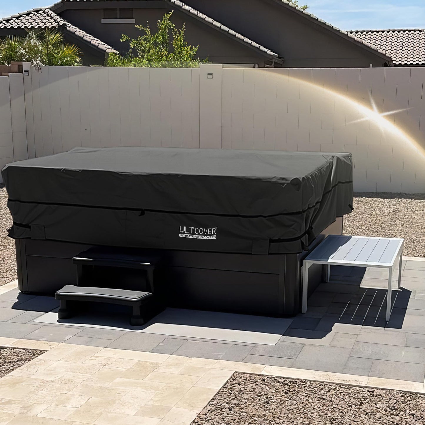 ULTCOVER Waterproof 600D Polyester Square Hot Tub Cover Outdoor SPA Covers 95 x 95 inch, Black
