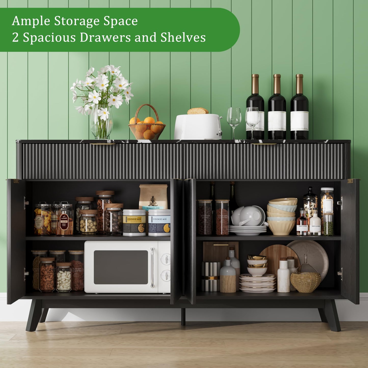 GarveeLife 60'' Sideboard Buffet Storage Cabinet with 2 Drawers 4 Doors & Adjustable Shelves