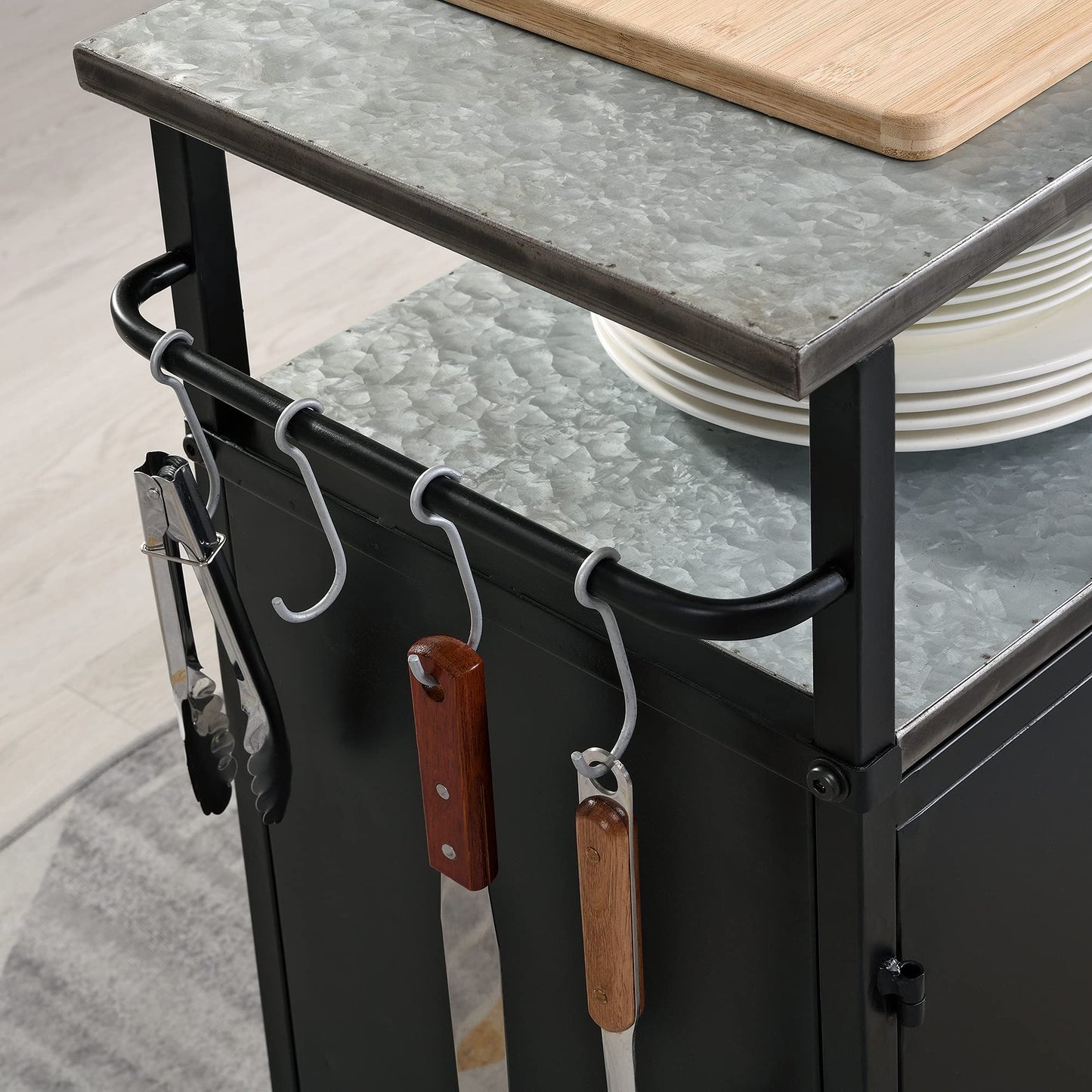 FirsTime & Co. New & Improved Black Davidson Outdoor Grilling Kitchen Cart Island, Portable Patio Table, Metal Food Prep Worktable, 31.5 in. x 35.25 in.