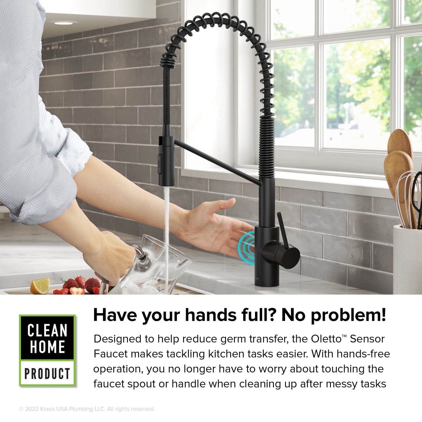 KRAUS Oletto Touchless Sensor Commercial Pull-Down Single Handle Kitchen Faucet with QuickDock Top Mount Assembly in Matte Black