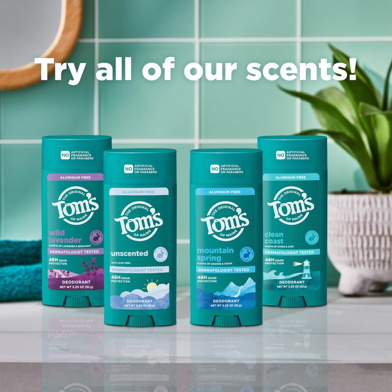 Tom’s of Maine Wild Lavender Natural Deodorant for Men and Women, Aluminum Free, No Artificial Fragrances, Dyes, or Preservatives, Baking Soda Free, 48-Hour Odor Protection, 3.25 oz