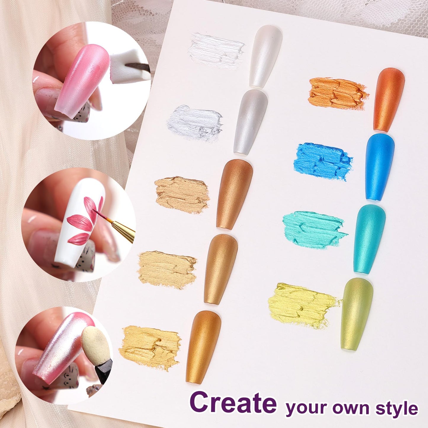 U-Shinein Gradient Painting Gel, 9 Colors Ombre Gel Nail Polish Gold Silver Metallic Effect Pigment Pat Aura Nails French Manicure Soak Off UV Long-lasting Home Salon DIY Nail Art Satin Metal(01)