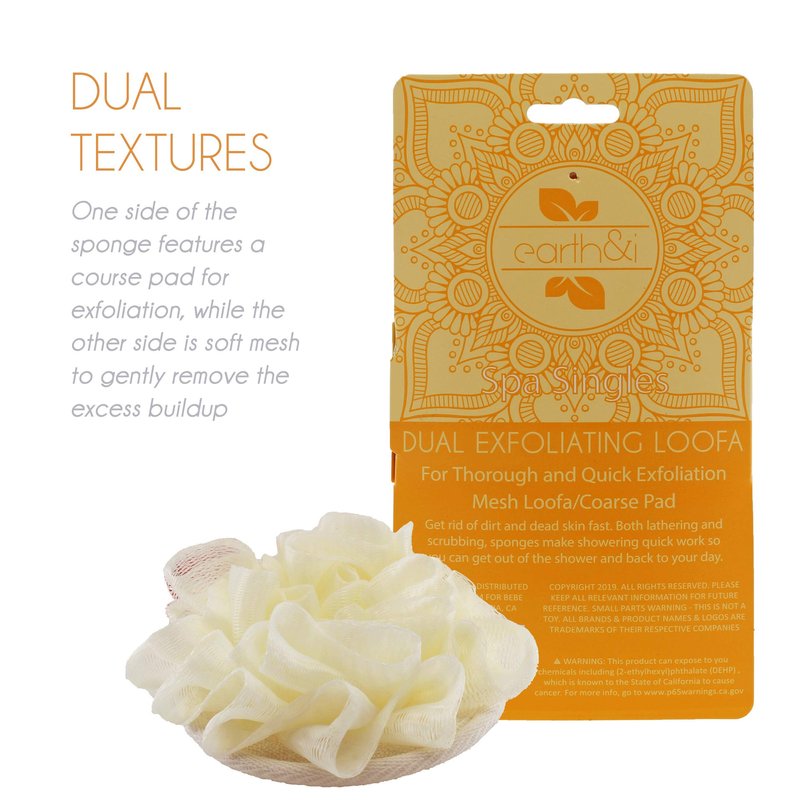 Earth & I - Dual Side Exfoliating Loofah for Fast and Effective Deep Cleaning, Loofah Body Scrubbers, Face Exfoliator Pad, Wash Sponge for Showering, Bath Loofahs, Travel Body Scrubber, lufas lofa