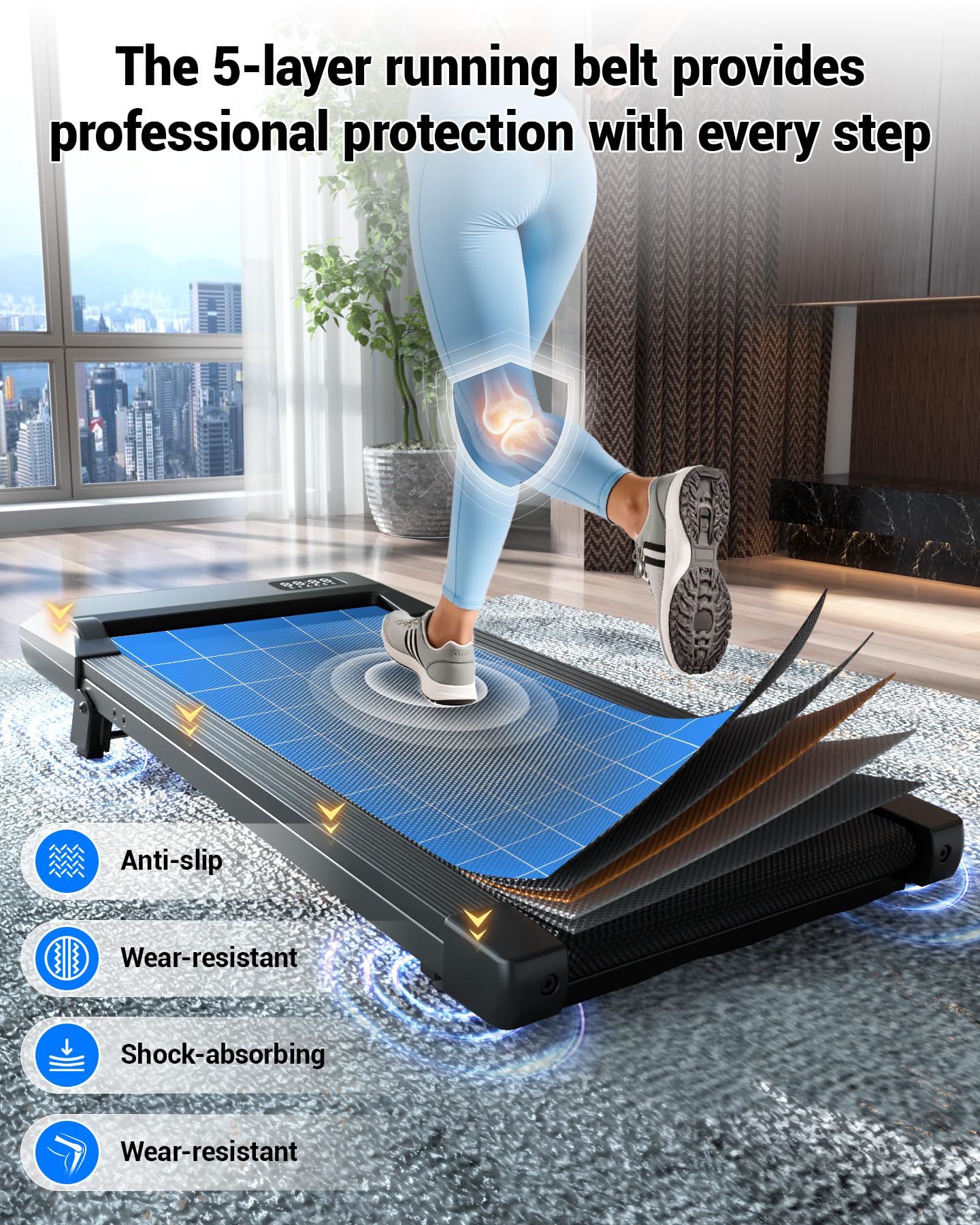 DeerRun Under Desk Walking Pad Treadmill for Home & Office, 6% Manual Incline, 0.6–3.8 MPH Walking Speed, 300 lb Capacity, App & Remote Control