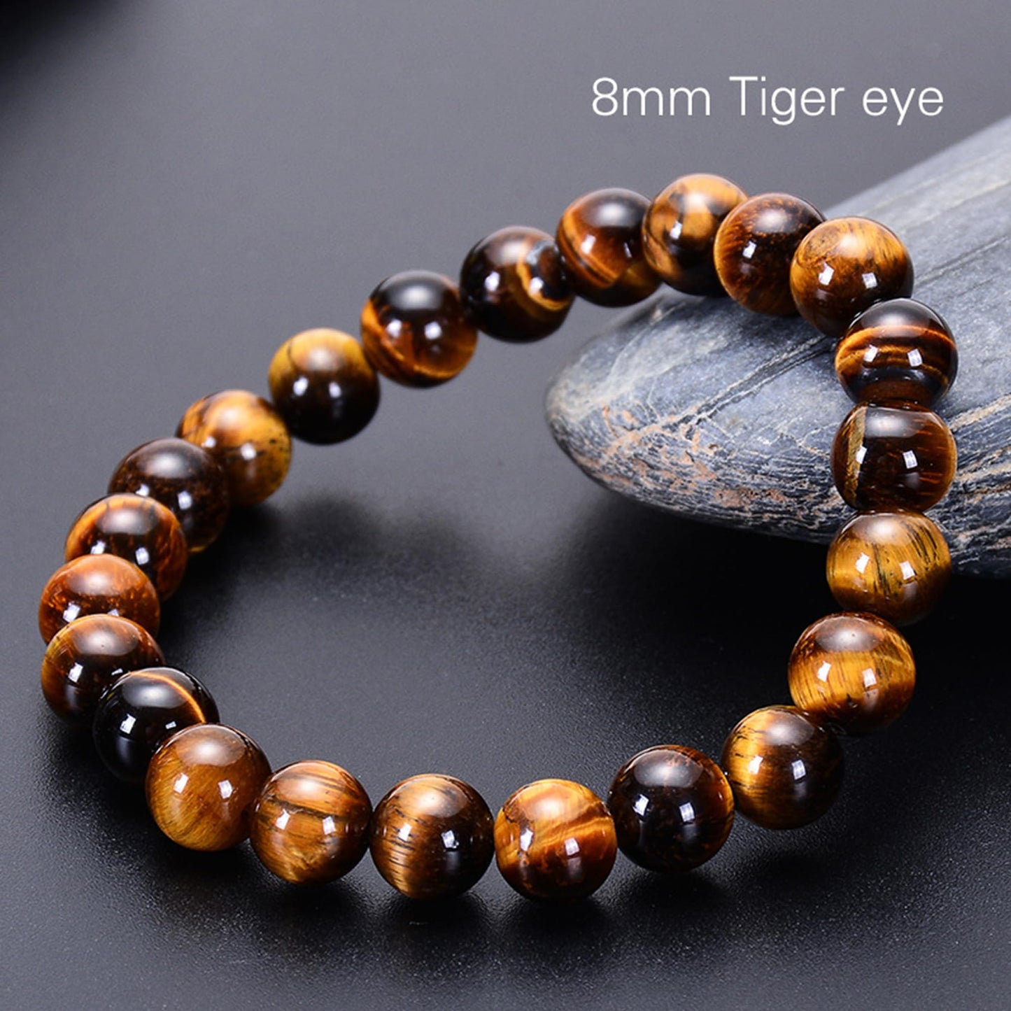 Cryhand Handmade 8mm Beaded Bracelets For Men Protection Bracelet For Women Chakra Feng Shui Stretchy Handmade Lucky Money Stretchy Crystal Bracelets Best Gifts (Tigers/Tourmaline)
