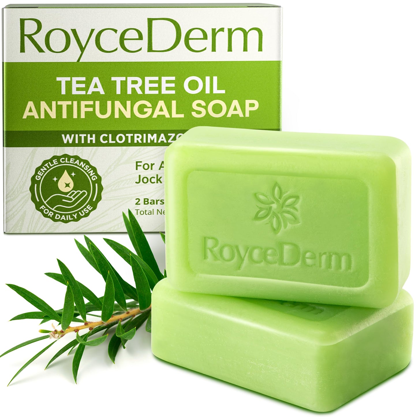 Roycederm Antifungal Bar Soap - Tea tree Oil Soap - Athlete’s Foot Treatment for Jock Itch & Ringworm - Medicated Antifungal Soap with Clotrimazole 1% - Tea Tree Oil Scent, 1 Pack