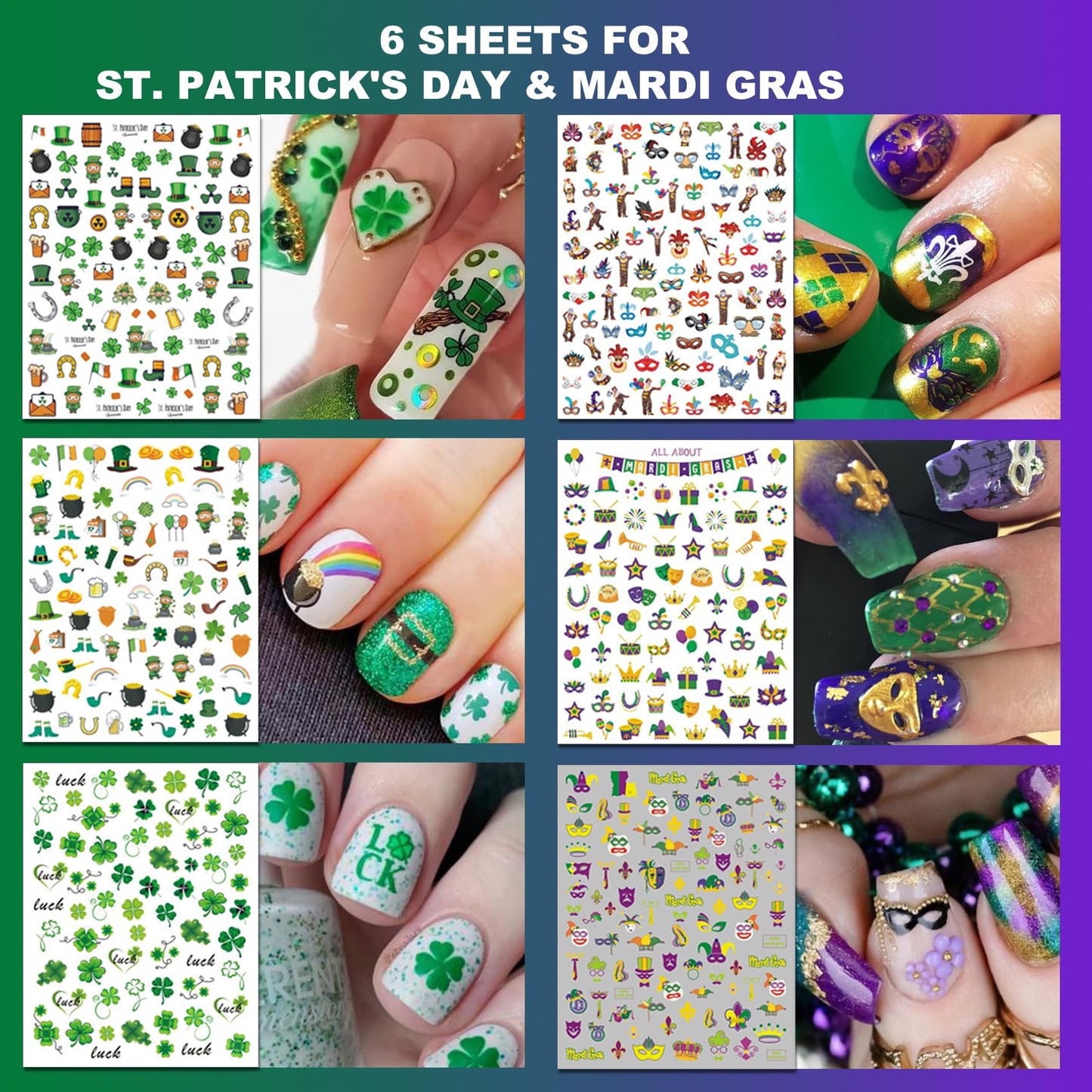 IDDFEVE 30 Sheets 8 Holiday Nail Art Stickers, Variety Pack All Season Nail Decals for All Year, Self-Adhesive Pegatinas Uñas 4th of July Halloween Fall Christmas Valentine St. Patrick's