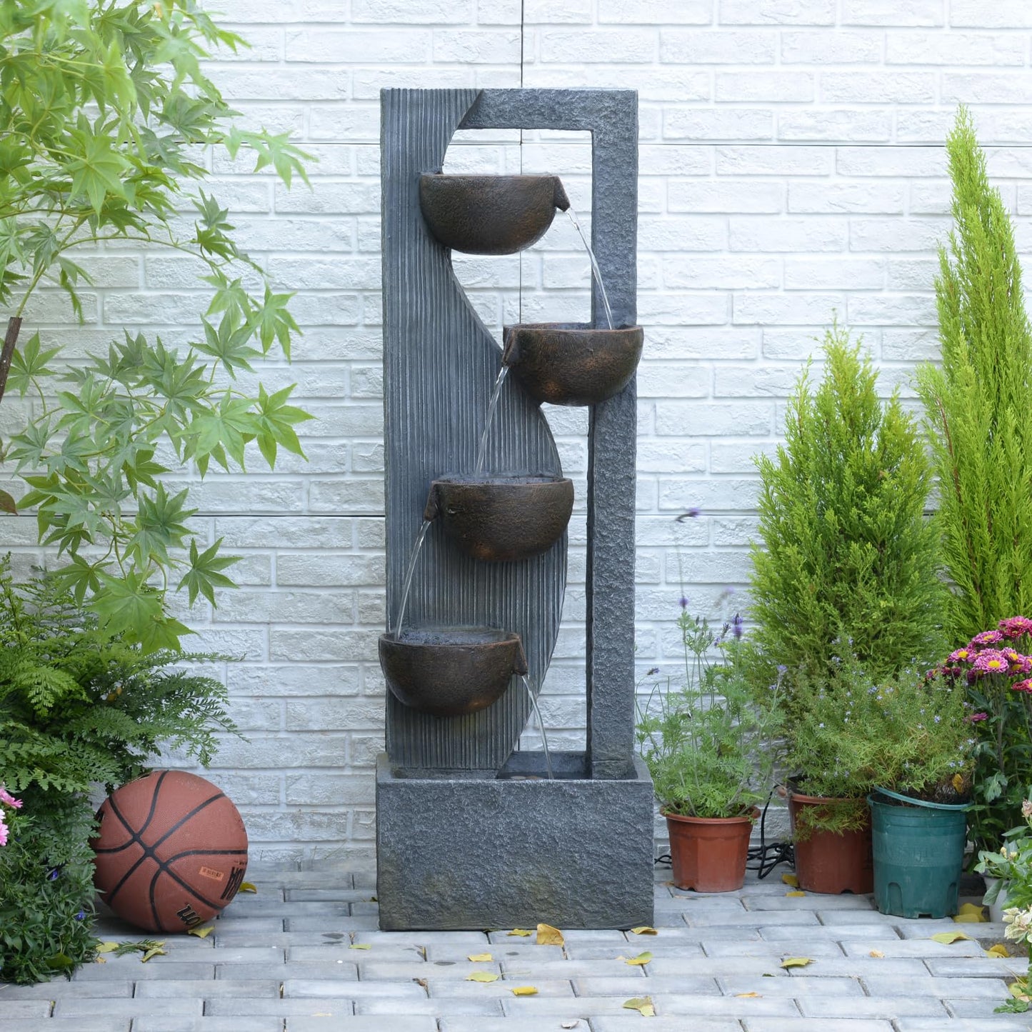 Sunlinua Outdoor Waterfall Fountain 5 Tier Tall Design 49.2 Inch Water Fountain with LED Lights and Pump Decorative Water Feature for Garden Patio Backyard