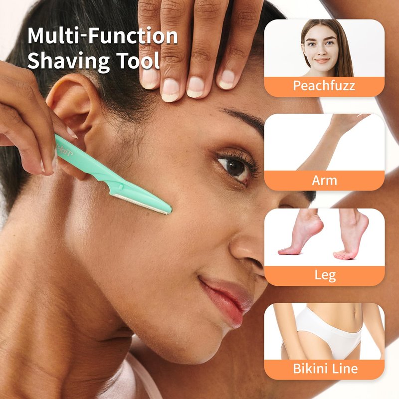 Tinkle Dermaplaning Tool 6ct, Dermaplane Razor for Women, Safe and Easy Peach Fuzz Remover, Eyebrow Trimmer with Protective Cover (2 Packs of 3), Stocking Stuffers