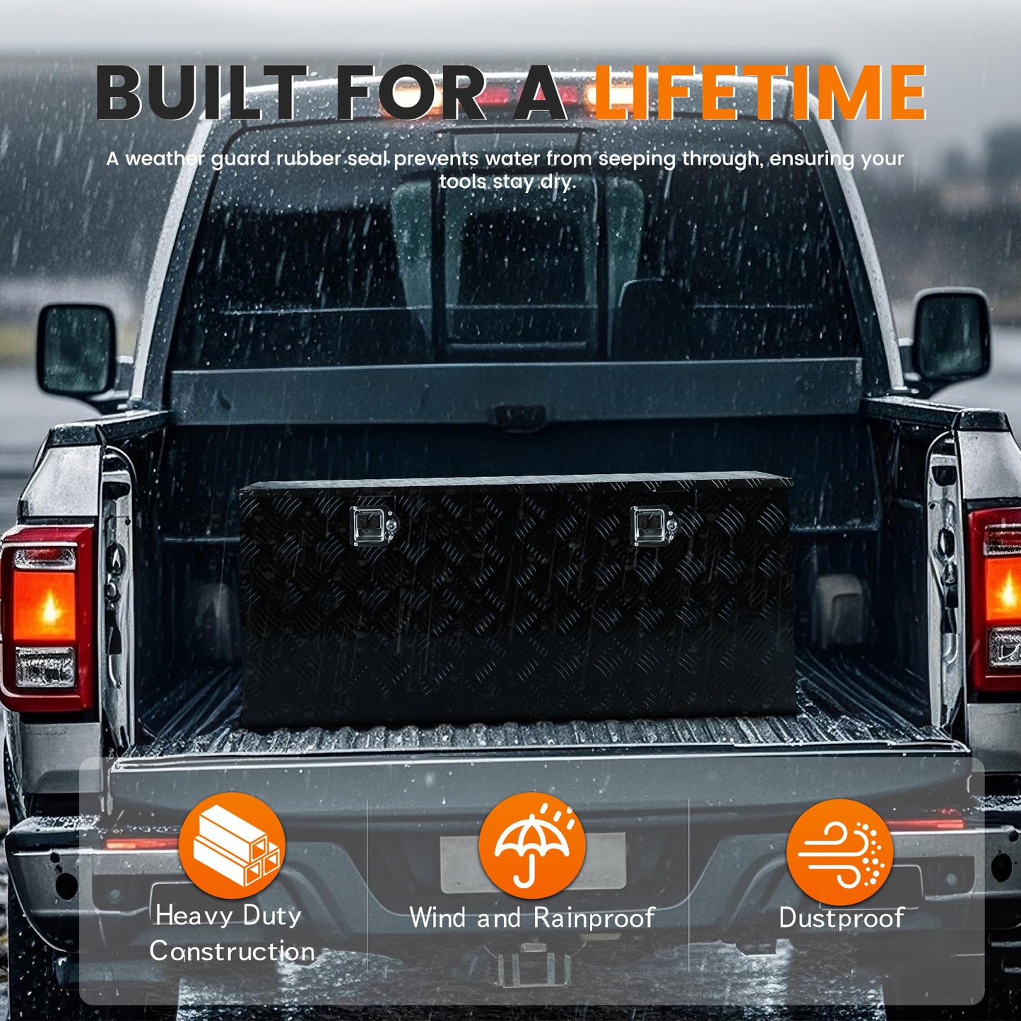 Vigorighter 48 Inch Aluminum Truck Tool Box, 48" x 19.5" x 17.5" Heavy Duty Truck Bed Storage Box for Pick Up Truck RV Trailer, Toolbox with Side Handles, Locks and Keys, Black