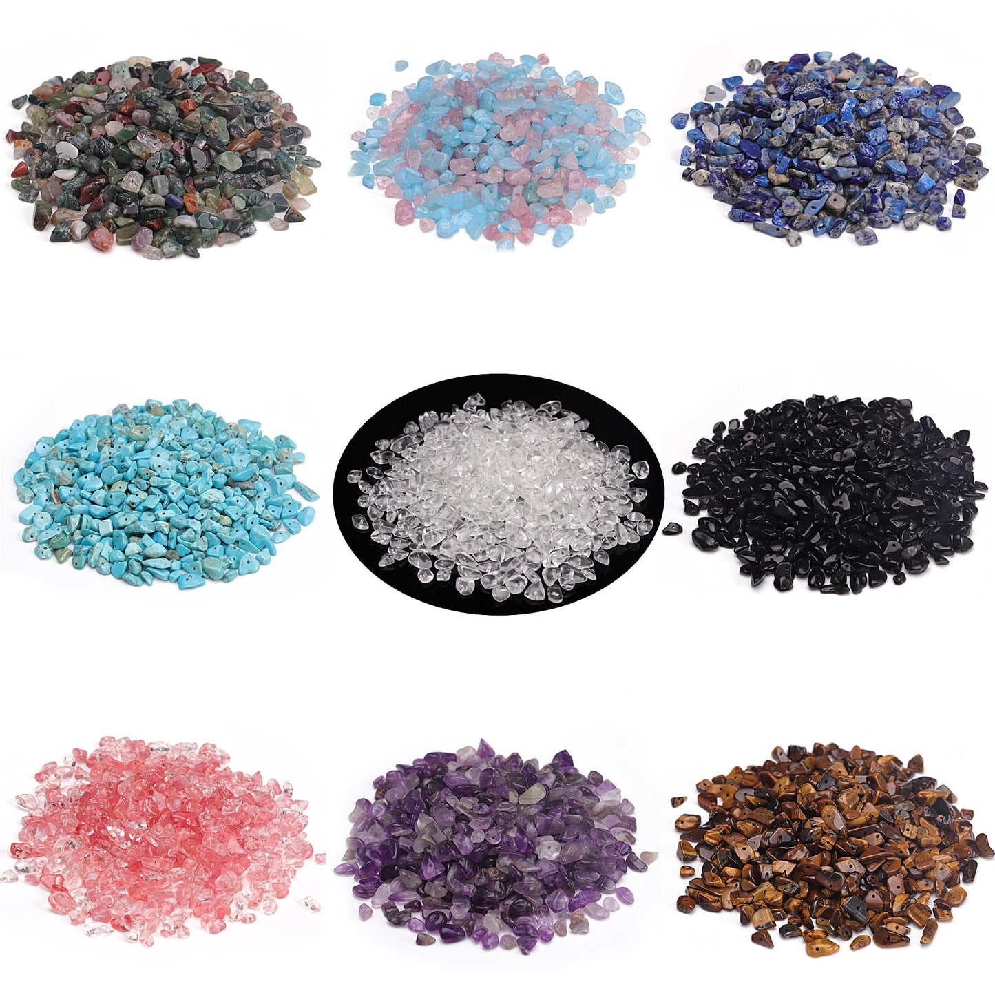 Youngbling Natural Chip Stone Beads 450 Pcs 5-8mm Healing Crystal Irregular Gemstone Beads Drilled Lose Rocks White Jade Bulk for Bracelet Jewelry Making
