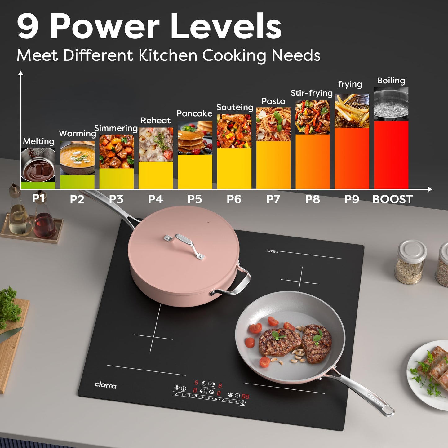 CDV 7200W Built-in Induction Cooktop 4 Burners, 24 Inch Electric Cooktop with Bridge Function Power Booster 9 Power Levels Touch Control Timer Child Lock
